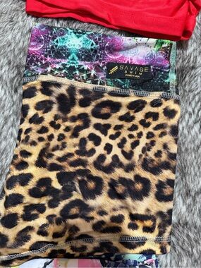 Savage Swim Leopard Print Athletic Shorts with Multicolor Waistband